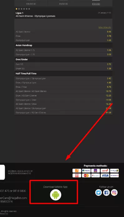 Naijabet download button